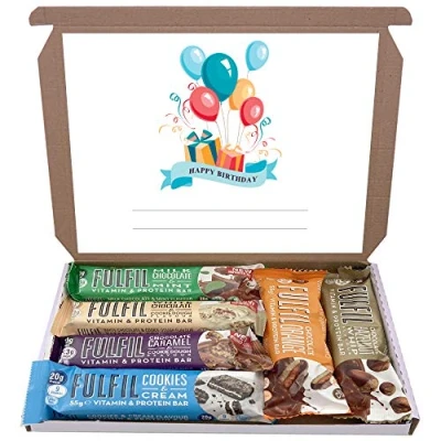 Image of Fulfil Protein Bars &amp; Vitamins Chocolate 6x60g Gift Box Hamper Snack Low Sugar Carbs Fulfill Bar (Birthday 2)