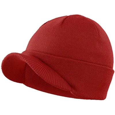 Image of Magracy Unisex Men&#039;s Warm Visor Beanie Outdoor Double Knit Hat with Peak Winter Red