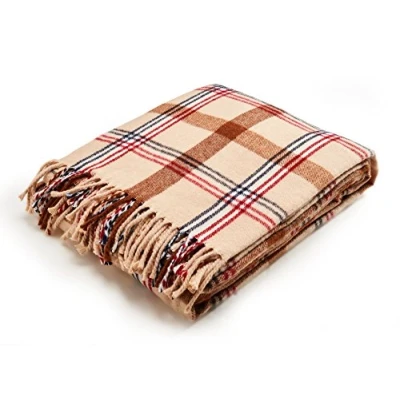 Image of Arus Nature Collection Tartan Design Turkish Throw Blanket Sahara 60&quot; X 80&quot;