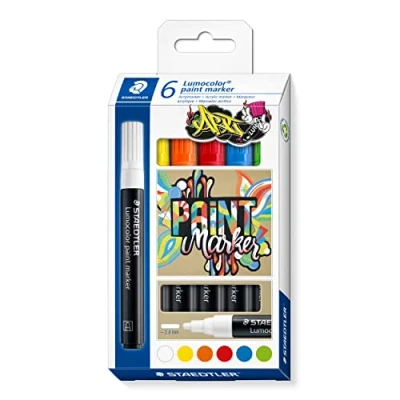 Image of STAEDTLER 349 C6 Lumocolor Paint Markers Assorted Colours (Pack of 6)