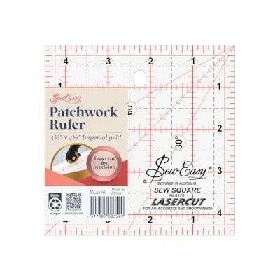 Image of Sew Easy 4.5 Square Template Quilting &amp; Patchwork Rule for Applique Sewing, Transparent Acrylic Non Slip