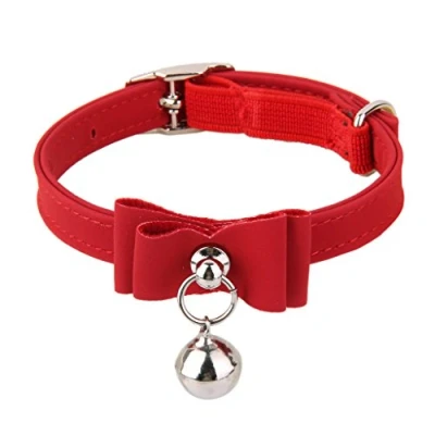 Image of Adjustable Velvet Cat Kitten Neck Collar with Bell (Red)