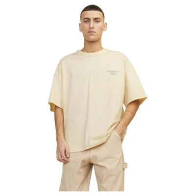 Image of JACK &amp; JONES Men&#039;s Jorsantorini Graphic Tee Ss Crew Neck T Shirt, Buttercream, XS