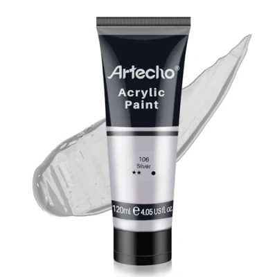 Image of Artecho Professional Acrylic Paint, Silver (120ml / 4.05oz) Tubes, Art Craft Paints for Canvas Painting, Rock, Stone, Wood, Fabric, Supplies Artists, Adults, Students, Kids