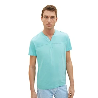 Image of TOM TAILOR Men&#039;s 1036419 Serafino T Shirt, 32036 Aqua Streaky Melange, L