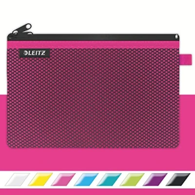 Image of Leitz Wow 2 Pocket Pencil Case, Nylon Zip, Washable, Ideal Storage, Large (23x15cm) Pink