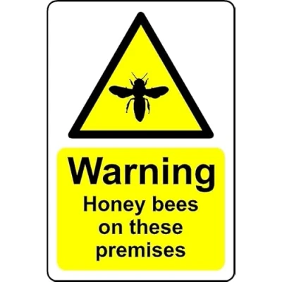 Image of Warning Honey Bees on This Premises Safety Sign Self Adhesive Sticker (300mm x 200mm)