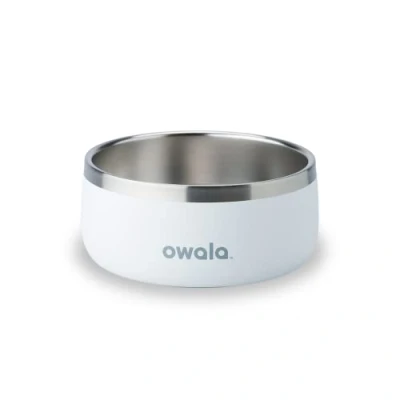 Image of Owala Pet Bowl Durable Stainless Steel, Food and Water for Dogs, Cats, All Pets, Non Slip Base, 24oz, White (Shy Marshmallow)