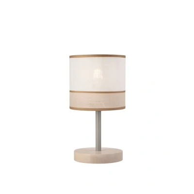 Image of Andrea Cylindrical Table Lamp, Fabric Shade, White Beech, 1x E27