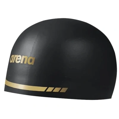 Image of Arena 3D Soft USA Unisex Silicone Swim Cap for Adults Durable Wrinkle Free Pool Training and Racing Accessory, Black/Gold, Extra Large
