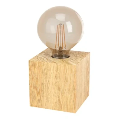 Image of Eglo Bedside lamp Prestwick 2, Decorative Side Table Light, Cube Shaped Living Room and Bedroom Lighting Made of Natural Wood, FSC100HB, E27 Socket