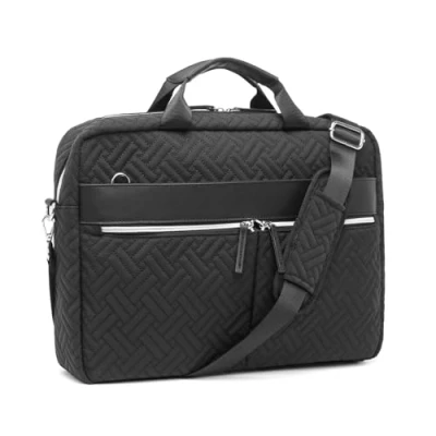 Image of Kono Laptop Bag for Women, 15.6 Inch Quilted Briefcase, Ladies Water Repellent Notebook Case, Large Shoulder Messenger Computer Business Work Travel (Black)