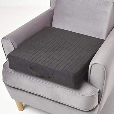 Image of HOMESCAPES Black Quilted Armchair Booster Cushion with Removable Cover 50 cm Square 10cm Deep Firm Orthopaedic Foam Seat Pad Soft Faux Suede Washable