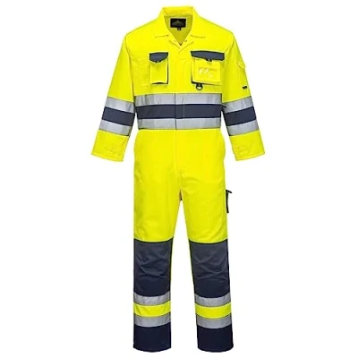 Image of Portwest TX55 Men&#039;s Nantes Hi Vis Reflective Boiler Suit Overalls Coverall Safety Class 3 Yellow/Navy, S
