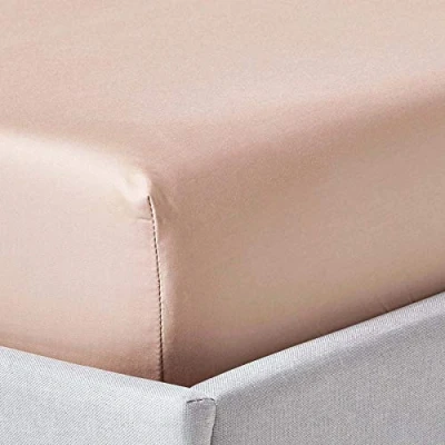 Image of HOMESCAPES 1000 Thread Count Egyptian Cotton Beige Deep Fitted Sheet (12) Double Luxury Bed with Fully Elasticated Skirt