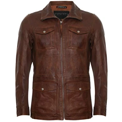 Image of Infinity Leather Mens Timber Safari Coat Santa Cruz Tan Nappa Size 2XL
