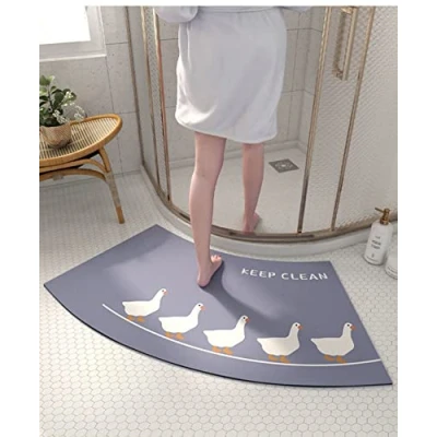 Image of MOTT 50 Curved Shower Mat for Quadrant Stall,Absorbent Diatom Mud Quick Drying Non slip Bath Mat,Semi Circular Bathroom Foot Round Showers, 40x75cm