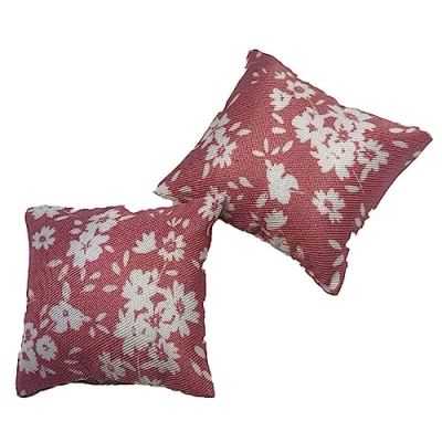 Image of Melody Jane Dolls House Cushions Pink &amp; White Floral Square Scatter Pillow 1:12 Accessory