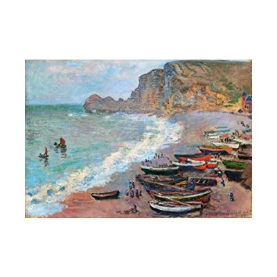 Image of Wee Blue Coo Painting Monet Beach Etretat Old Master Wall Art Print