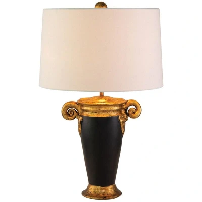 Image of Gallier Table Lamp with Round Shade, Black and Gold