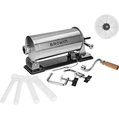 Image of Browin 311003 Horizontal Stuffer Machine 3 kg Stell Manual Sausage Filler, Stainless Steel