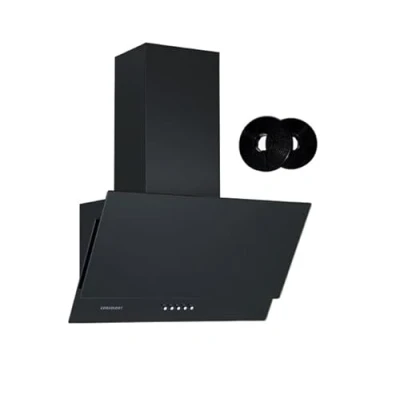 Image of Cookology CHA600BK/A Energy A Rated 60cm Black Angled Extractor Fan, Designer Chimney Cooker Hood (With Carbon Filters)