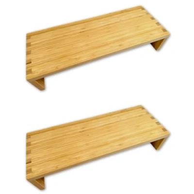 Image of OSCO Bamboo Monitor Stand 2 pcs Shelf Computer Screen Riser Printer Laptop Plinth Full Size Keyboard Storage Fully Assembled H10 x W500 D19.5 cm