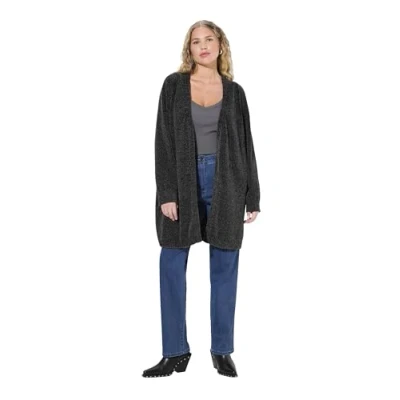 Image of Ulla Popken Womenswear Plus Size Curvy Chenille Open Front Cardigan Graphite Gray 54+ 824019110