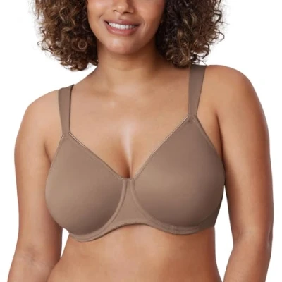 Image of Delimira Women&#039;s Non Padded Minimiser Bras Full Coverage Seamless Underwire Plus Size Smooth T Shirt Bra Brown Purple 44DD