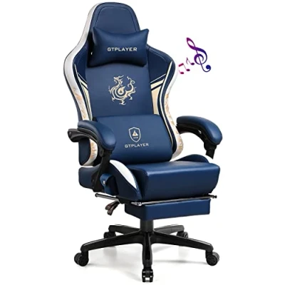 Image of GTPLAYER Gaming Chair with Bluetooth Speakers and Footrest, Ergonomic Computer Desk Heavy Duty High Back Lumbar Support Home Office (Blue)