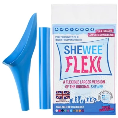 Image of SHEWEE Flexi the Original Female Urinal Made in UK Reusable, Flexible &amp; Portable Urination Device. Festival, Camping, Car, Hiking Essentials for Women. Stand to Pee Funnel Blue