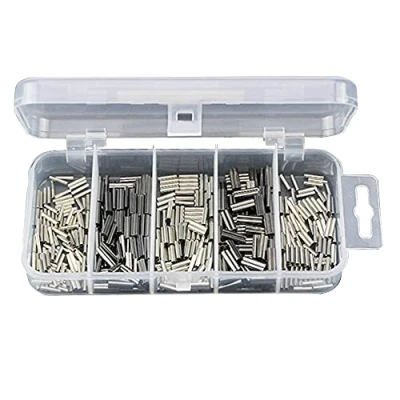 Image of ANCLLO 500pcs Single and Double Barrel Crimp Sleeves Kit, Copper Tube, Fishing Line Leader Rigging Tackle, Wire Rope Tube Connector Kit for