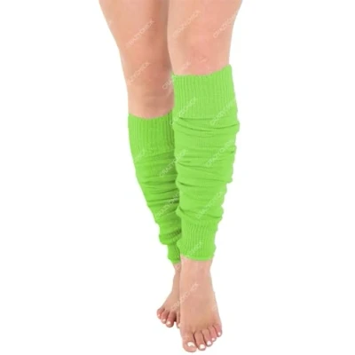 Image of Luxurious Ladies 80&#039;s Dance Plain Ribbed Leg Warmers, Neon warmers 15 Colours (Green)