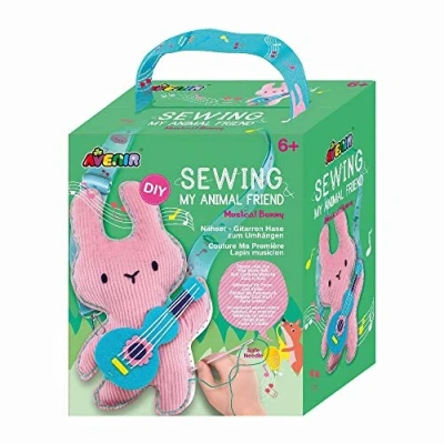 Image of Avenir 6301815 DIY Sewing Kit, Rabbit with Guitar, Neck Animal, Craft Kit for Children, Creative from 6 Years