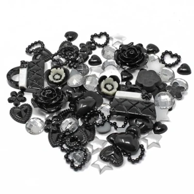 Image of 80 Mix Black/Silver Shabby Chic Resin Flatbacks Stylish Embellishments for Creative Cardmaking and DIY Craft Projects