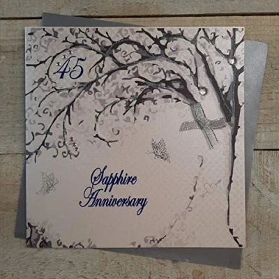 Image of white cotton cards Sapphire, Handmade 45th Anniversary Card, Code PA45