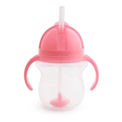 Image of Munchkin Click Lock Tip &amp; Sip Straw Cup Baby Toddler Sippy Cups with BPA Free Leakproof Dishwasher Safe Weighted Bottles 7oz/207ml Pink