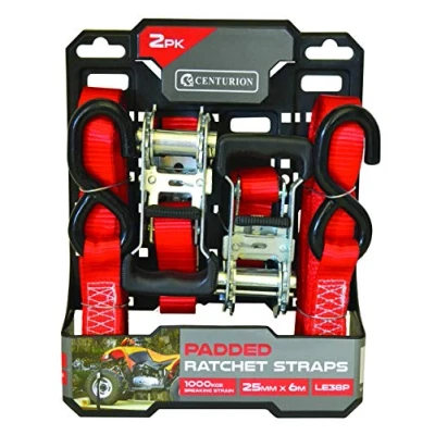 Image of Centurion LE38P 2 x Padded Ratchet Tie Down Strap, 6M Length, 1000kg Load Break Strength, 25mm PES Webbing