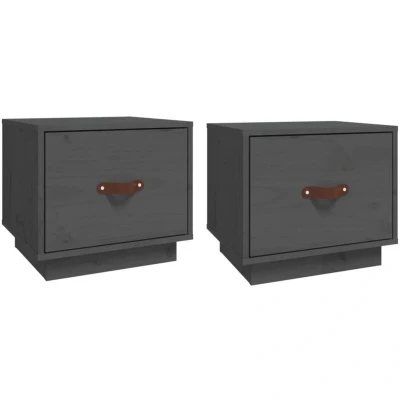 Image of vidaXL Bedside Cabinets 2 pcs Grey 40x34x35 cm Solid Wood Pine
