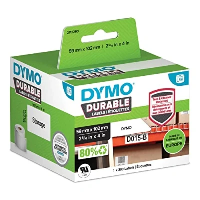 Image of DYMO LW Durable Industrial Labels for LabelWriter Label Printers, White Poly, 59 x 102 mm, Roll of 300 (1933088)