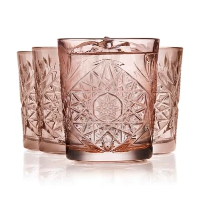 Image of Libbey Hobstar Double Old Fashioned Glasses, Set of 4, 12 oz, Rose
