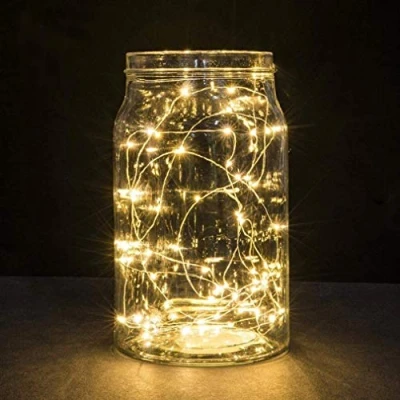 Image of 2 Pack Battery 2M 20 LED Silver Wire Fairy String Lights Firefly DIY Decoration with Timer for Bedroom Jars Christmas Wedding Party Festival Outdoor Camping Warm White
