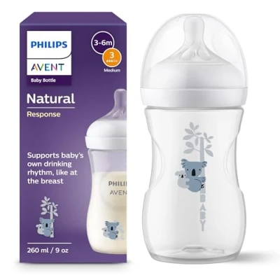 Image of Philips Avent Natural Response Baby Bottle 260ml Milk Bottle, BPA Free for Babies 1 Month+, Koala Pattern (Model SCY903/67)