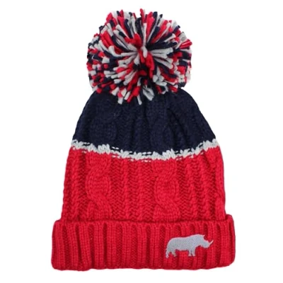 Image of Mens Rhino Chunky Cable Knit Thermal Bobble Hat (Red &amp; Navy)