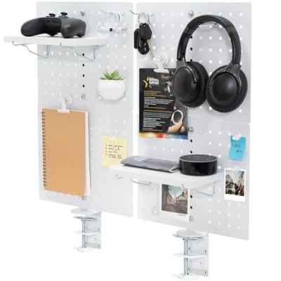 Image of VIVO Steel Clamp on Desk Pegboard, 24 x 20 inch Privacy Panel, Magnetic Peg Board, Office Accessory Organizer, Above or Under Placement, White, PP DK24W