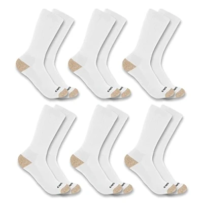 Image of Carhartt Men&#039;s Midweight Synthetic Blend Crew Sock 6 Pack Pair, White, X Large (Pack of 6)