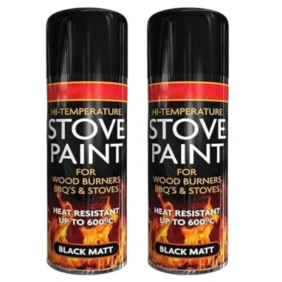 Image of ZOPPER 2 x Stove Spray Paint Black Matt 400ml High Temperature Heat Resistant 600C For Wood Burner BBQ &amp;