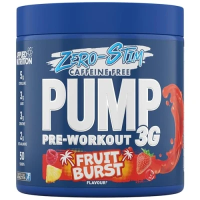 Image of Applied Nutrition Pump Zero Pre Workout Stim, Caffeine Free, Energy &amp; Performance (375g 25 Servings) (Fruit Burst)