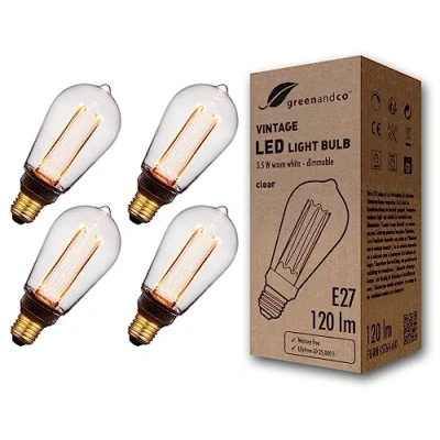 Image of greenandco 4X Dimmable Vintage Design LED Bulb for Mood Lighting E27 ST64 Clear 3.5W 120lm 1800K Extra Warm White 320 230V Flicker Free Edison