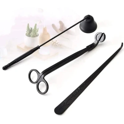 Image of Hsthe Sea 4 Pcs Candle Tools Accessory Set,Kandle Wick Trimmer, Dipper, Snuffer and Dipper Storage Tray Plate (Black)